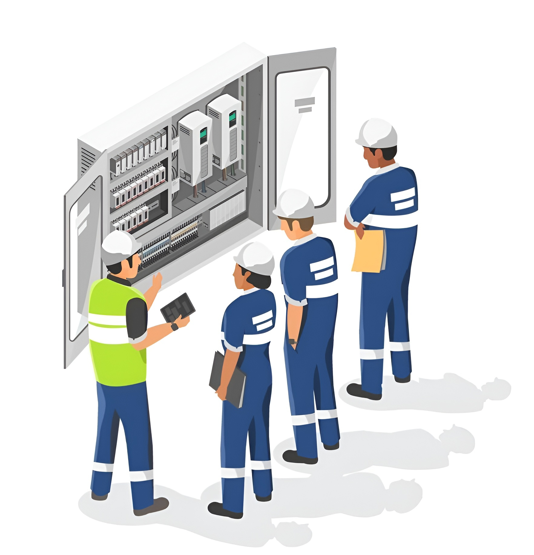Engineers reviewing electrical plans