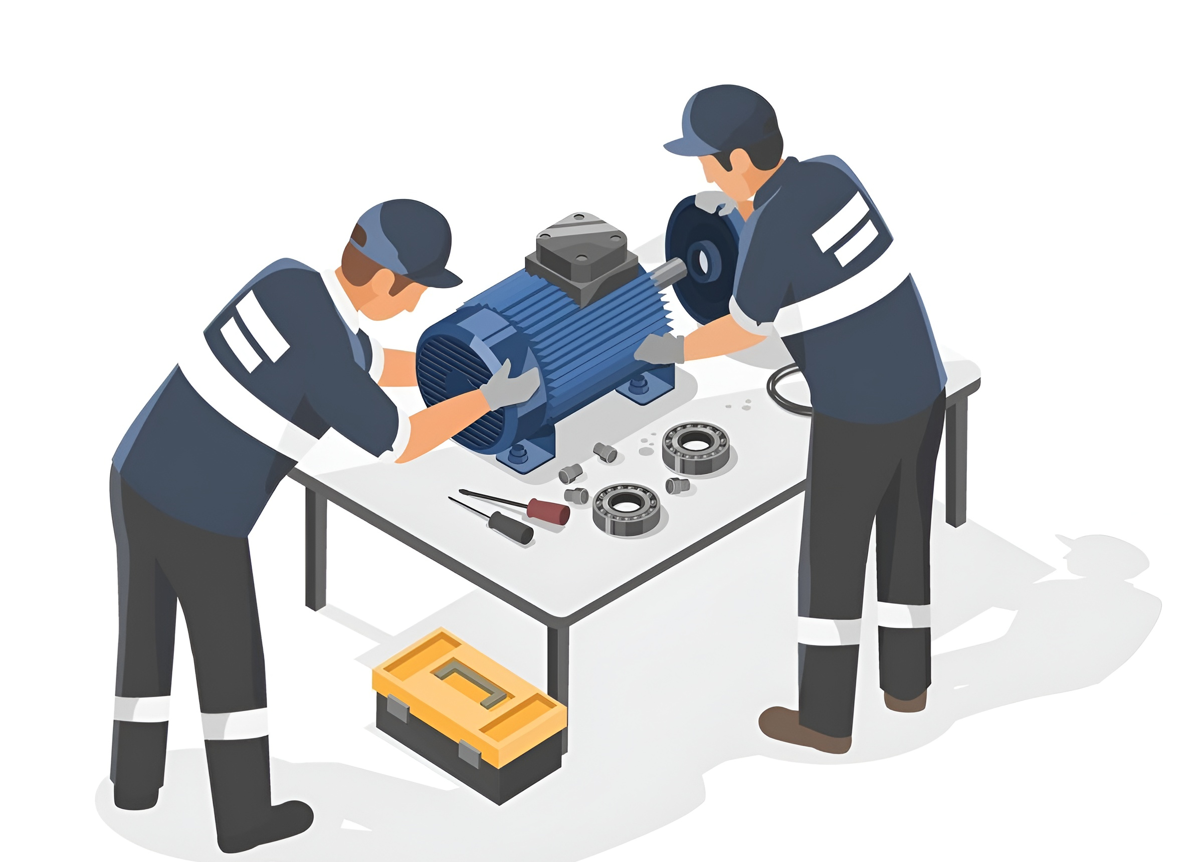 Technician repairing a pump with tools